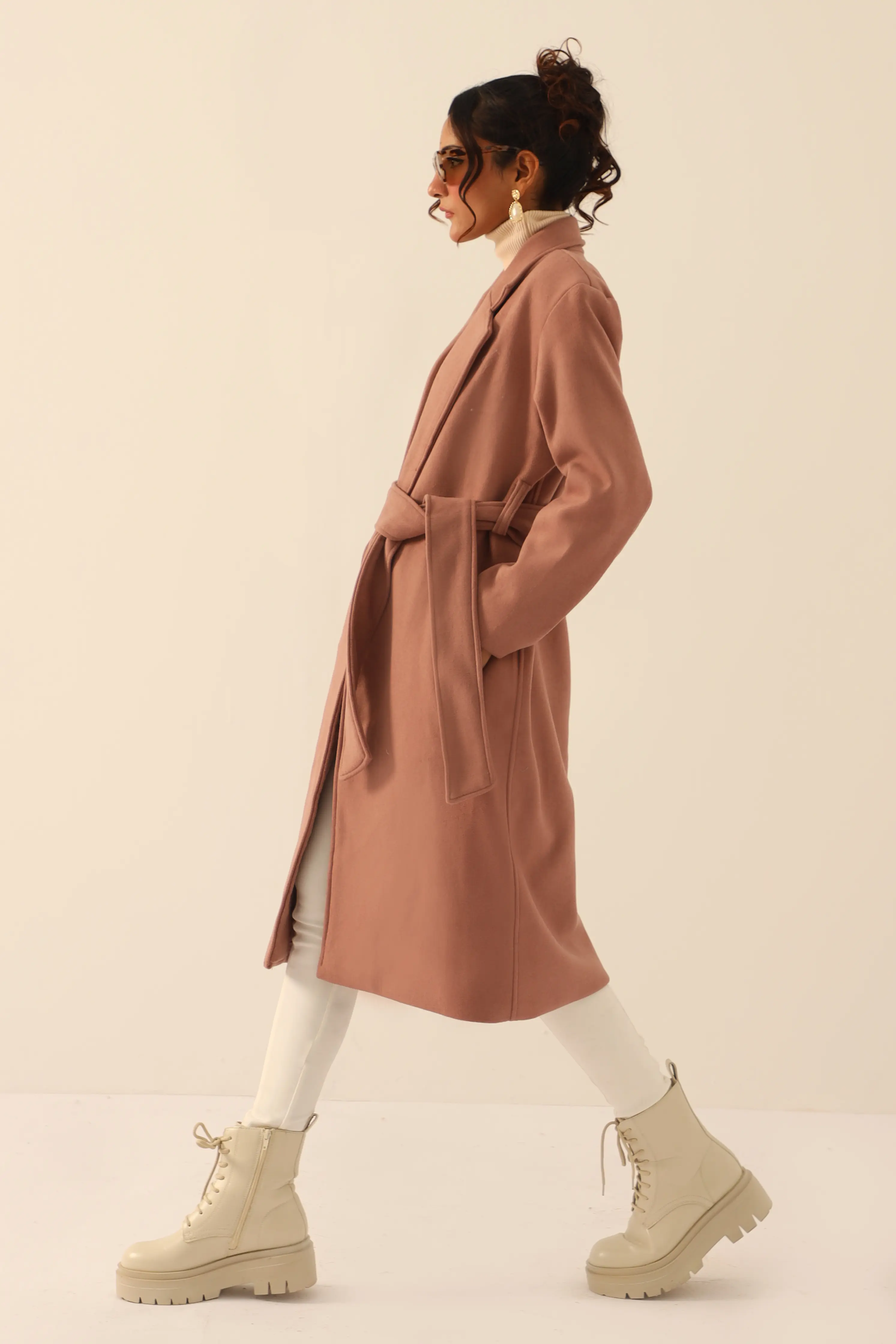 Julia Belted Long Coat Light Mauve - Image 2