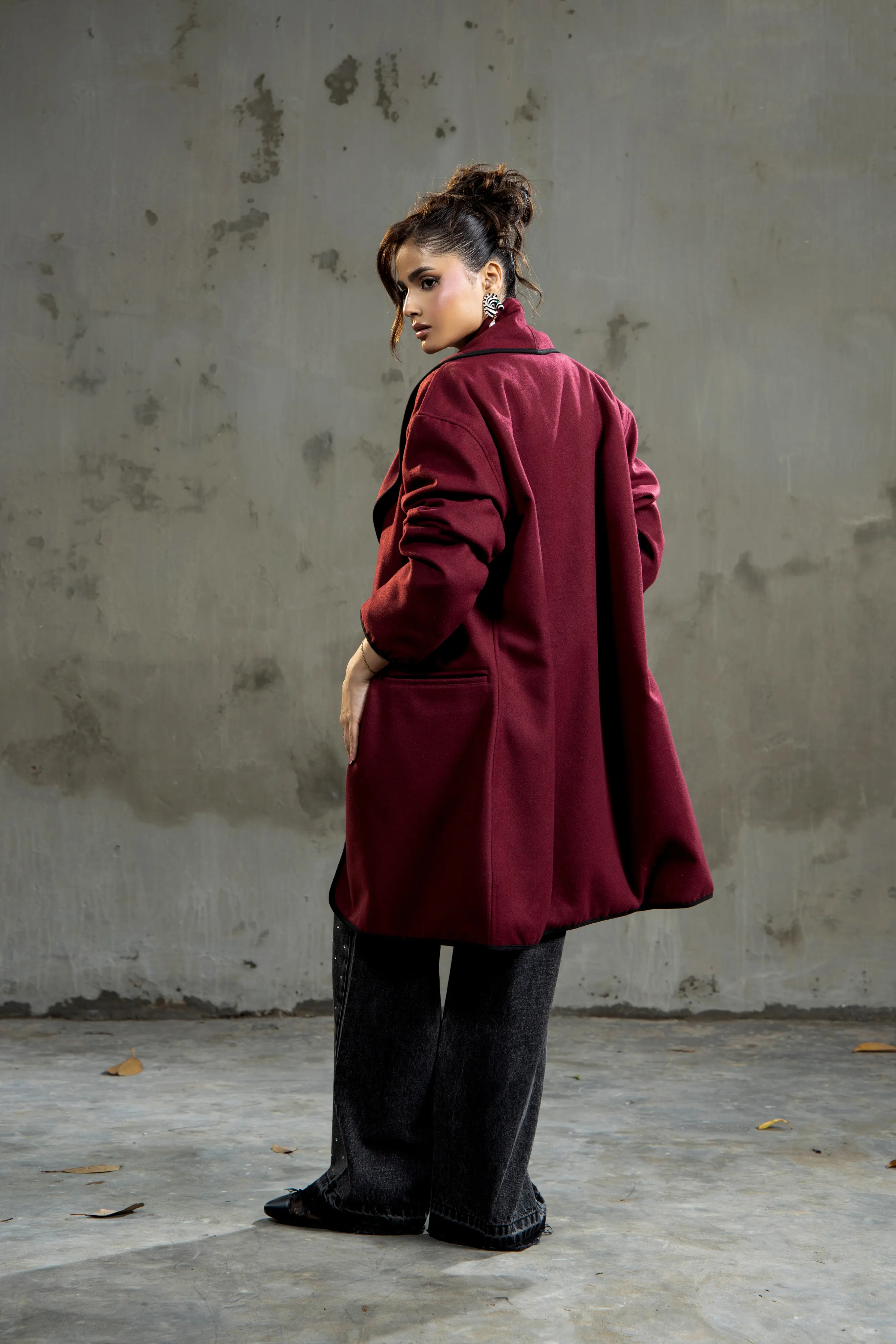 Melia Woolen Coat Cherry - Image 3