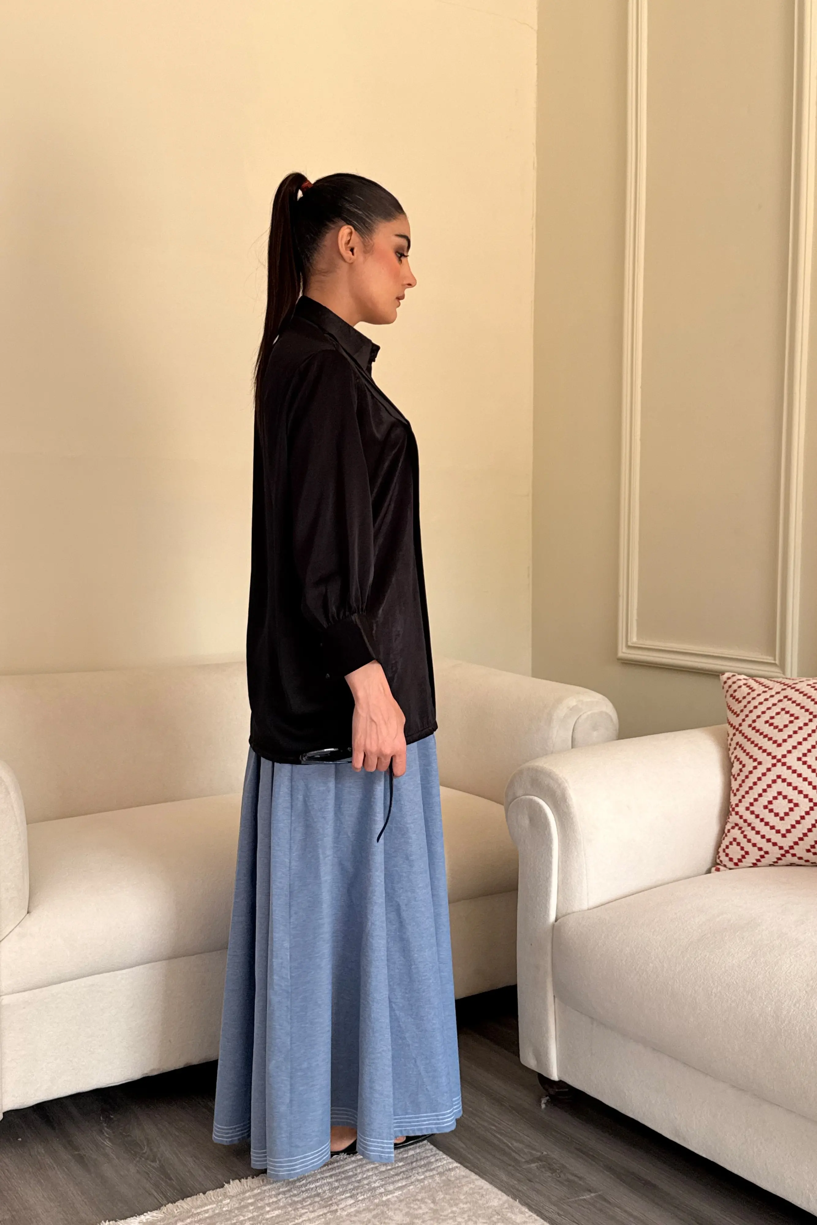 Plissé Button Up Shirt Black - Image 4
