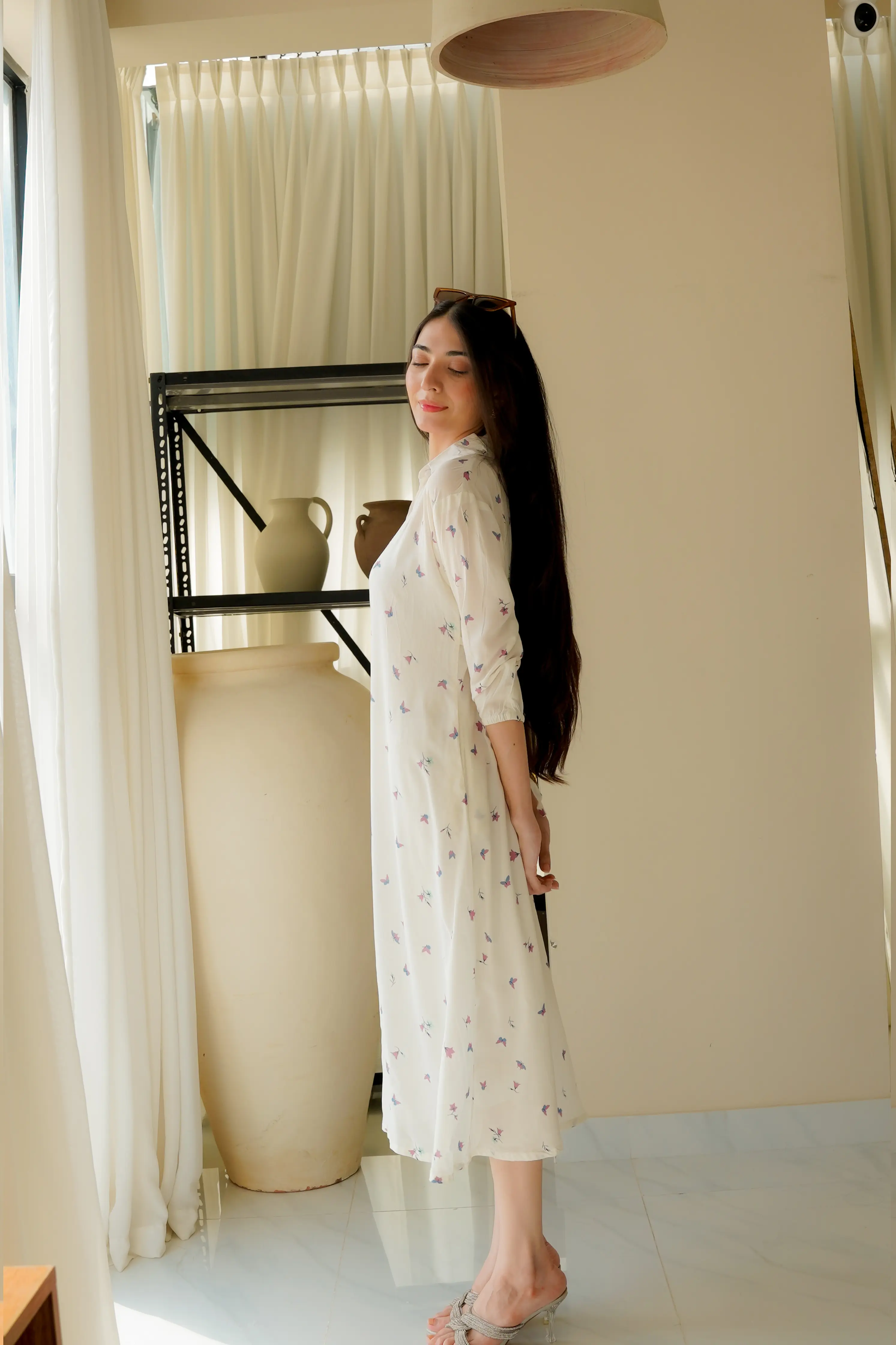 Ritz Long Printed Dress white - Image 2