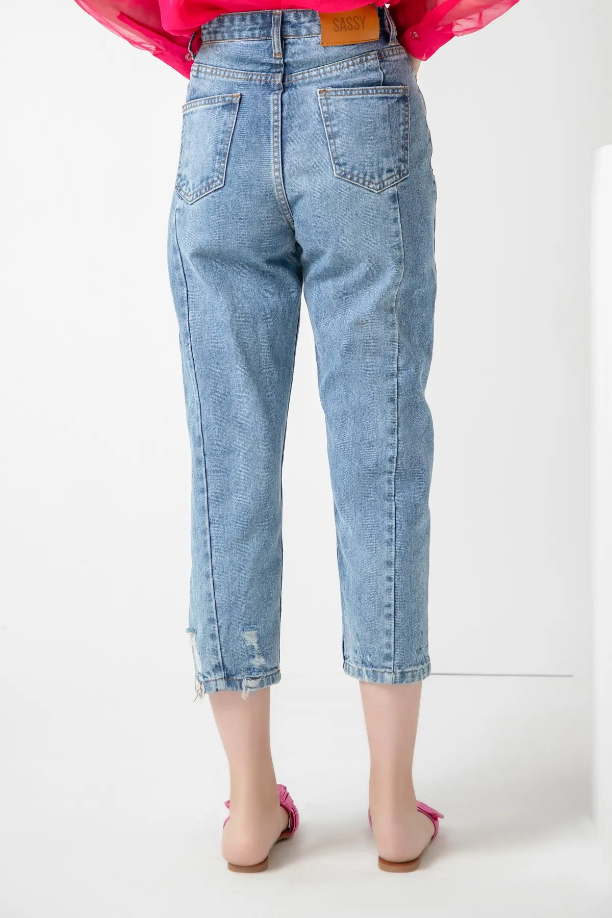 Sassy Original Mom Jeans High Waisted Washed Blue - Image 3